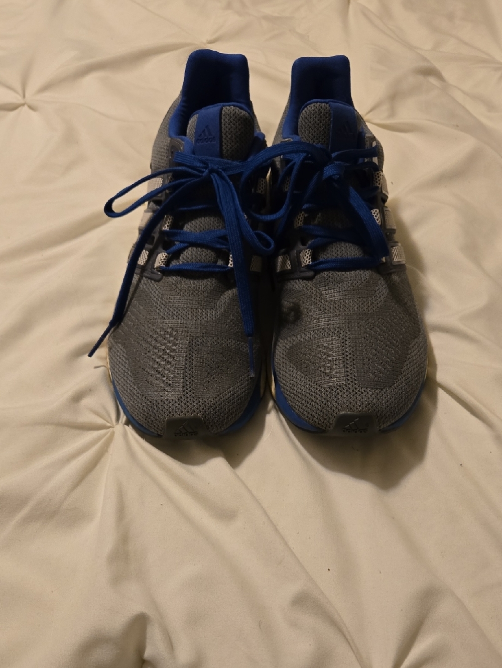 adidas Mens Gray and Blue Athletic Lace-Up Sneakers
